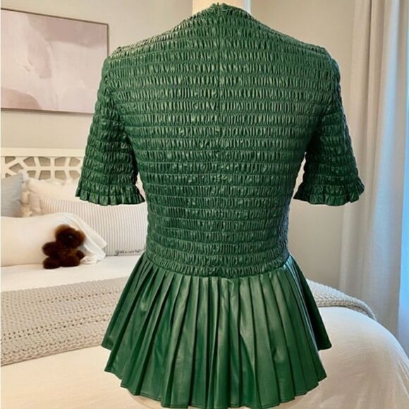 Zara Ruched Faux Leather Holiday Top in Green - Picture 7 of 16
